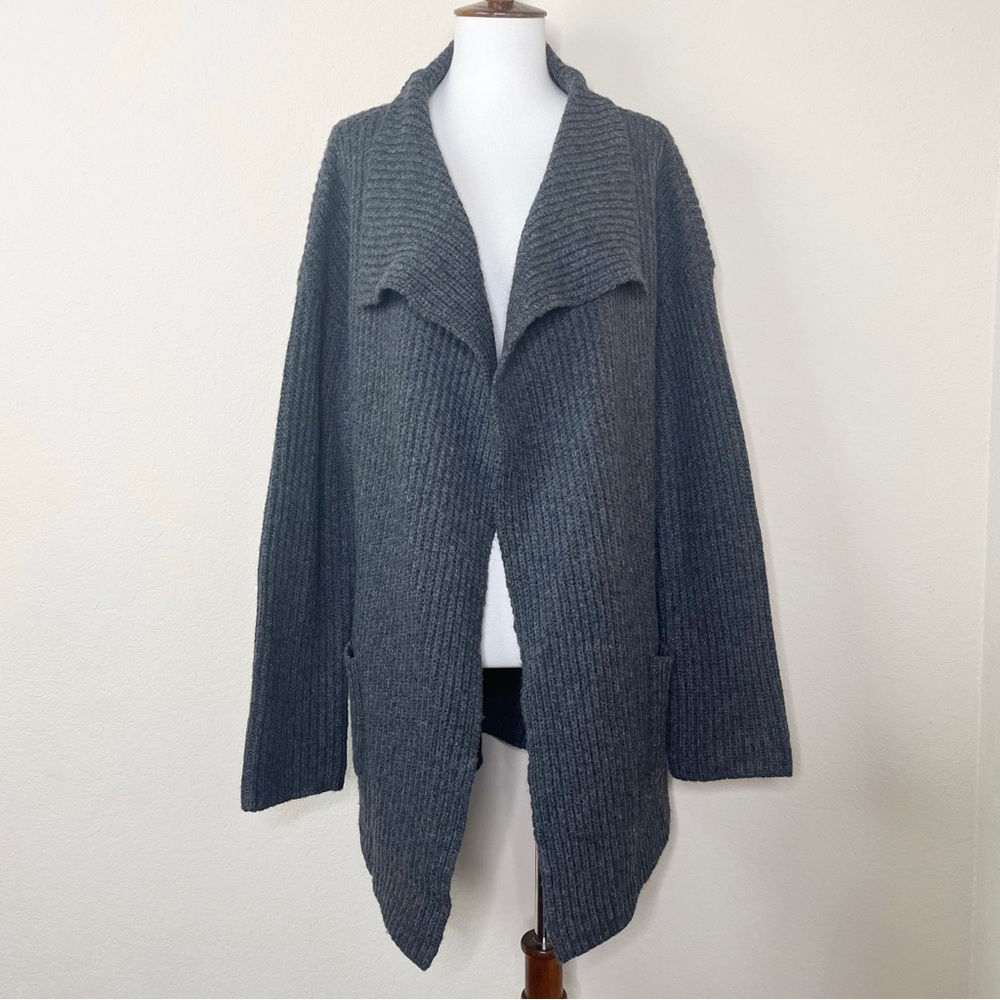 James Perse English Rib Gray Open Cardigan Wool Alpaca Blend